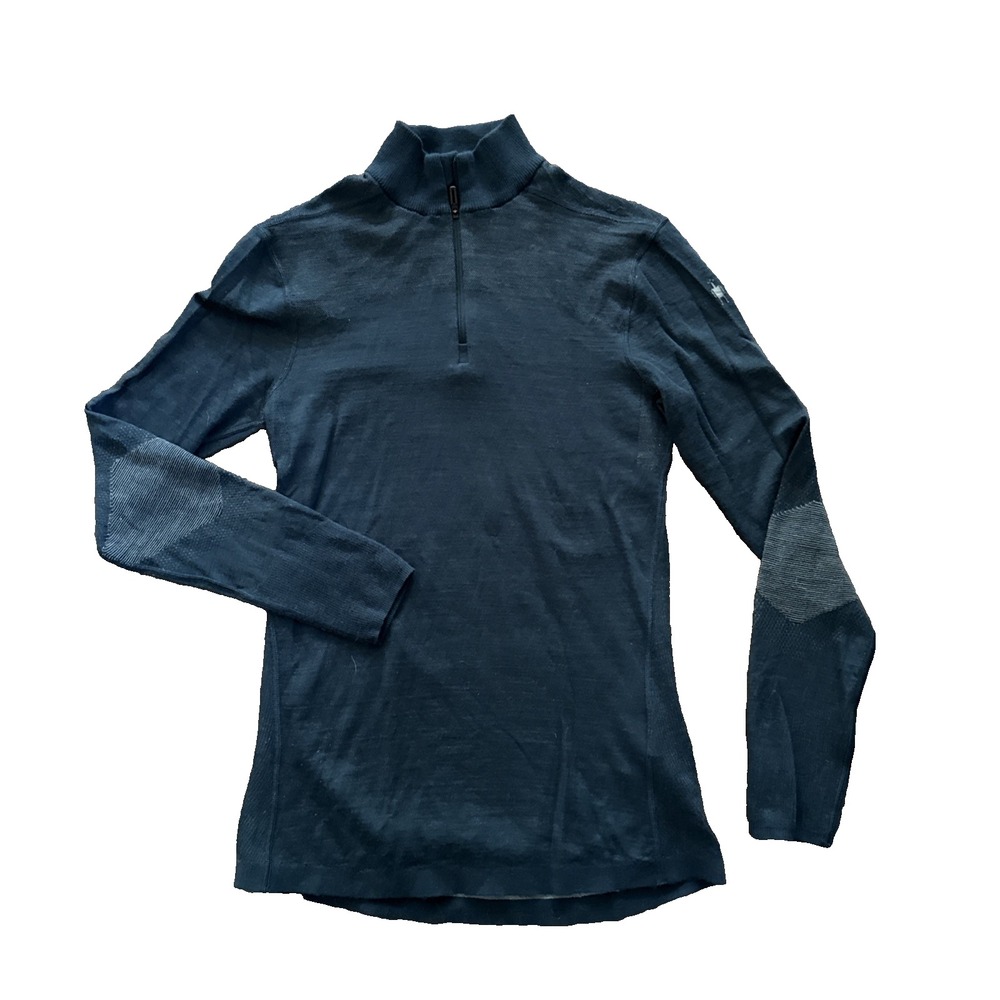 Smartwool Intraknit Thermal Base Layer Men Medium Merino Wool 1/4 Zip Blue